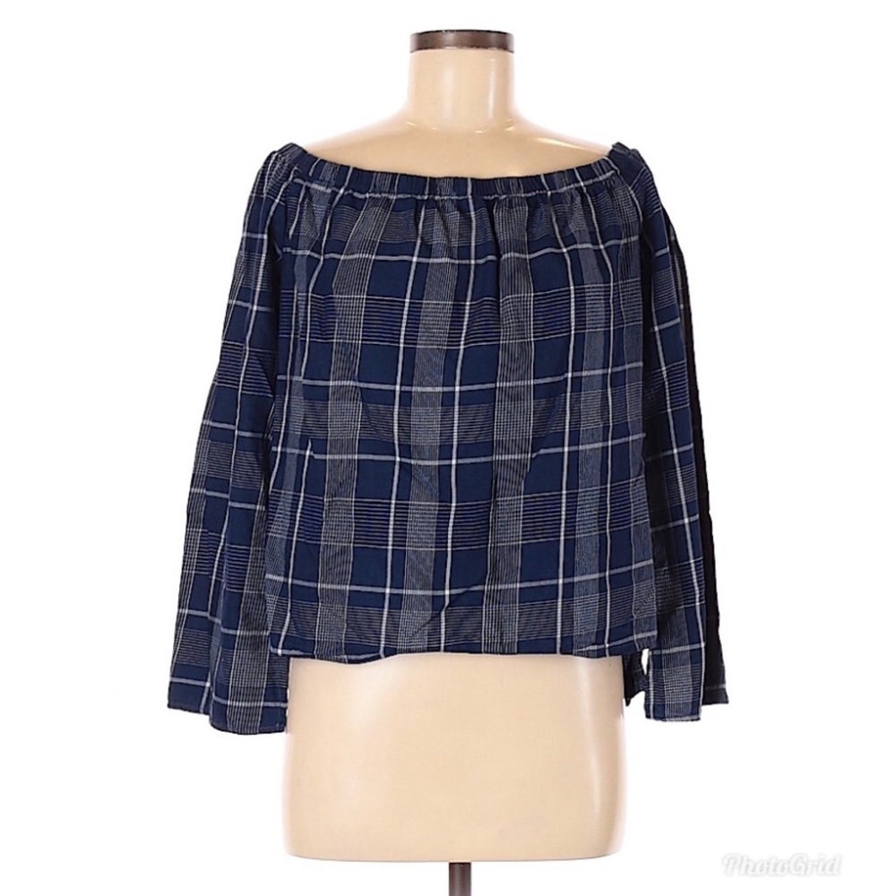 Cloth & Stone Navy Plaid OTS Top